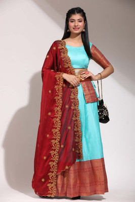 SHREE CREATION Self Design Semi Stitched Lehenga Choli(Light Blue)