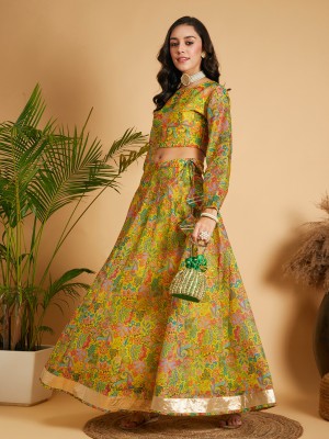 Shae by SASSAFRAS Printed Stitched Lehenga & Crop Top(Yellow)