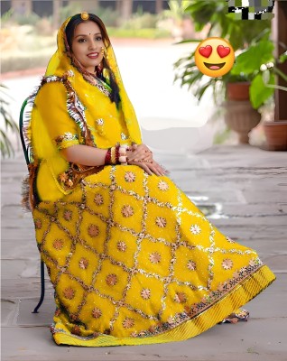 Hemlata Embroidered, Embellished Semi Stitched Lehenga Choli(Yellow)