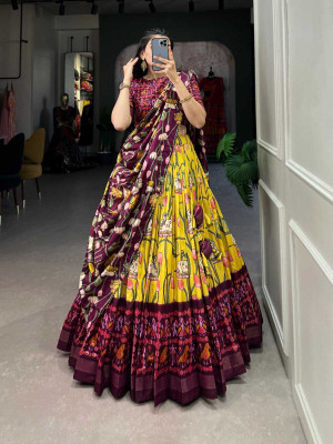 AAYUSHYAM ENTERPRISE Printed Semi Stitched Lehenga Choli(Yellow, Purple)