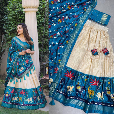 AAYUSHYAM ENTERPRISE Floral Print Semi Stitched Lehenga Choli(Blue)