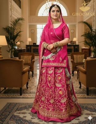 Shreemanji trading Embroidered Semi Stitched Rajputi Poshak(Pink)