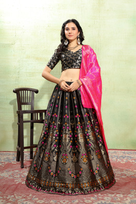 Aika Printed Semi Stitched Lehenga Choli(Black)