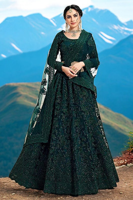 bhurkhiya Embroidered Semi Stitched Lehenga Choli(Green)