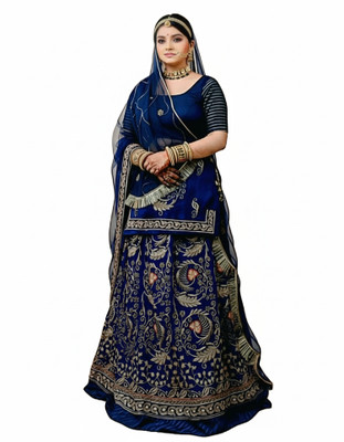 Shree Ambey Creation Embroidered Semi Stitched Rajputi Poshak(Blue)