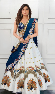 shyamlata Embroidered Semi Stitched Lehenga Choli(White, Blue)