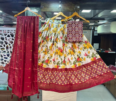 RADHVI BIZ Floral Print Semi Stitched Lehenga Choli(Red)