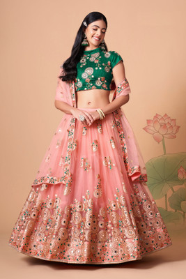 DIVINE INTERNATIONAL TRADING CO Embroidered Semi Stitched Lehenga Choli(Pink)