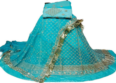 Shree Maashakti Trading Embroidered Semi Stitched Rajasthani Poshak(Light Blue)