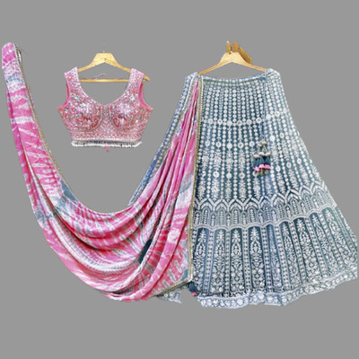 KAPANKU Self Design Semi Stitched Lehenga Choli(Grey)