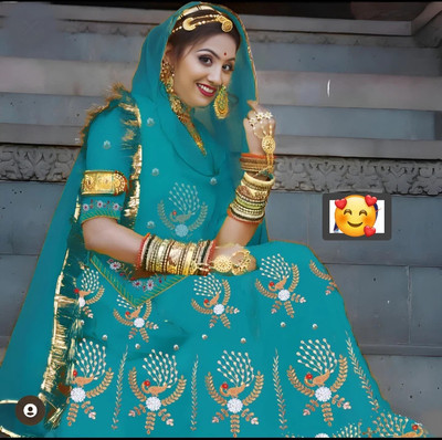 Anjani Textile Embroidered Semi Stitched Rajasthani Poshak(Blue)