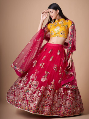 odette Embroidered Semi Stitched Lehenga Choli(Pink)