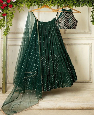 A To Z Cart Embroidered Semi Stitched Lehenga Choli(Green)