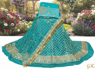 Shreemanji trading Embroidered Semi Stitched Rajputi Poshak(Blue)