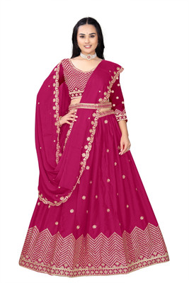 VIVAI CREATION Embroidered Semi Stitched Lehenga Choli(Pink)