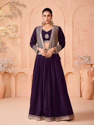 BHAVNA TEXTILE Embroidered Stitched Lehenga with Jacket(Purple)