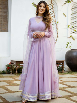 HOUSE OF COMMON Solid Semi Stitched Lehenga Choli(Purple)