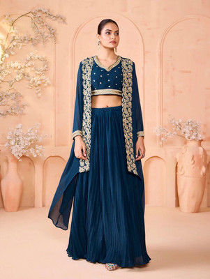 Madhuram Embroidered Stitched Lehenga with Jacket(Dark Blue)