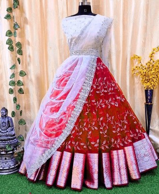 Azad Sarees Floral Print Semi Stitched Lehenga Choli(Red)