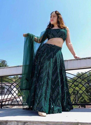 Udbhav Export Embroidered Semi Stitched Lehenga Choli(Green)