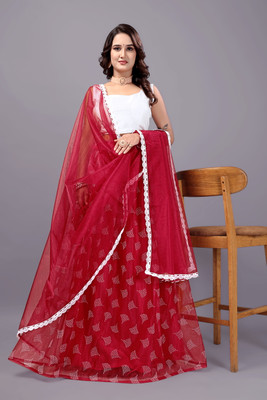 RUCHKET Printed Semi Stitched Lehenga Choli(Maroon)