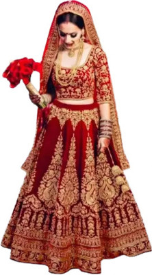 BEST ZONE Embroidered Semi Stitched Lehenga Choli(Red)