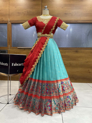 Sonu Creation Solid Semi Stitched Lehenga Choli(Blue)