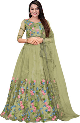 HOUSE OF COMMON Embroidered Semi Stitched Lehenga Choli(Light Green)