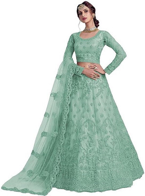 AADITASYA Embroidered Semi Stitched Lehenga Choli(Green)