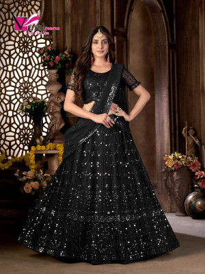 Yogik Creation Embroidered Semi Stitched Lehenga Choli(Black)