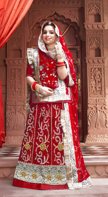 BHOJALCREATION Embroidered Semi Stitched Rajasthani Poshak(Red)
