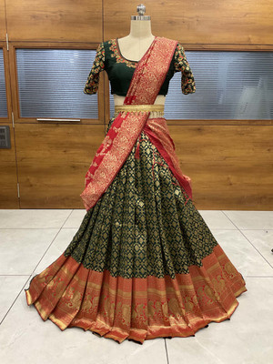 SHREE CREATION Self Design Semi Stitched Lehenga Choli(Dark Green)