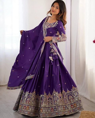 TILKI Embroidered Semi Stitched Lehenga Choli(Purple)