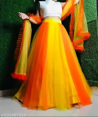 lazyandcrazy shop Self Design Semi Stitched Lehenga Choli(Yellow, Orange)