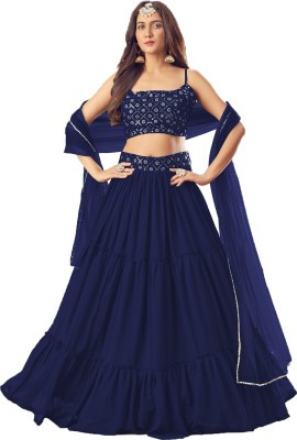 KAPANKU Embellished Semi Stitched Lehenga Choli(Blue)