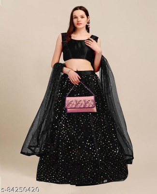 Raquel Self Design Semi Stitched Lehenga Choli(Black)