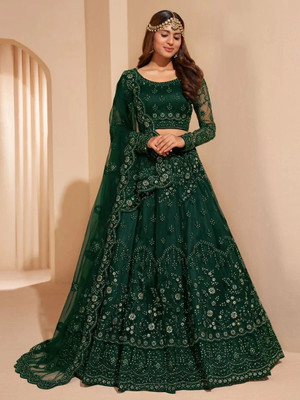 KOMAL Embroidered Semi Stitched Lehenga Choli(Green)