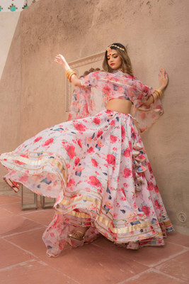 SEIKETSU Digital Print Semi Stitched Lehenga Choli(Pink)