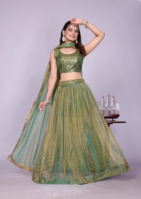 Aika Embellished Semi Stitched Lehenga Choli(Green)