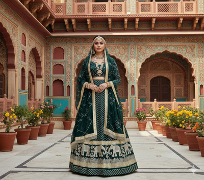 Shreemanji trading Embroidered Semi Stitched Rajasthani Poshak(Green)