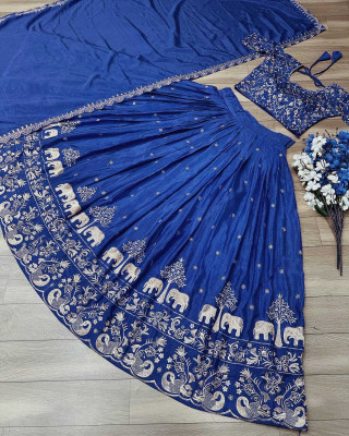 R K ENTERPRISE Embroidered Semi Stitched Lehenga Choli(Dark Blue)