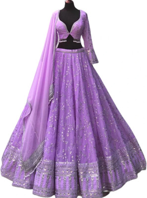 KAPANKU Self Design Semi Stitched Lehenga Choli(Purple)