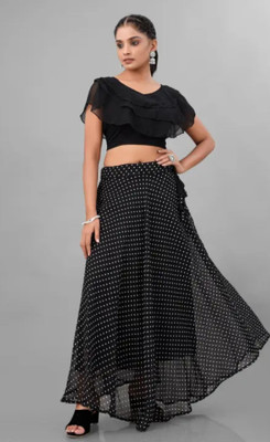 nyaricreation Self Design Stitched Lehenga & Crop Top(Black)