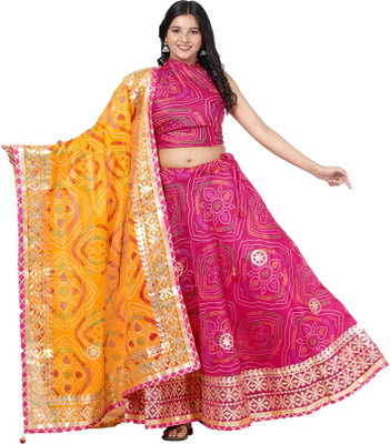 PAHNAVA Printed Semi Stitched Lehenga Choli(Multicolor)