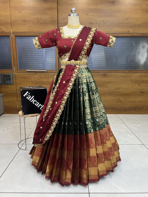 Fabcartz Printed Semi Stitched Lehenga Choli(Dark Green)