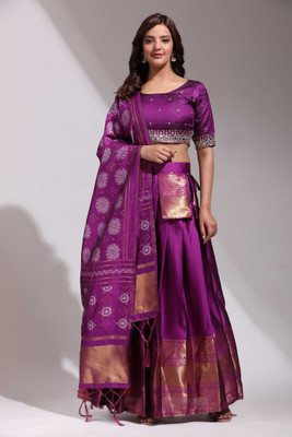 SHREE CREATION Self Design Semi Stitched Lehenga Choli(Purple)