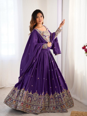 Udbhav Export Embroidered Semi Stitched Lehenga Choli(Purple)