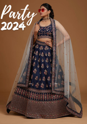 S.B Creation Embroidered Semi Stitched Lehenga Choli(Blue)