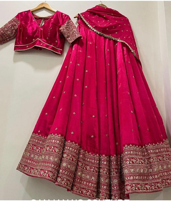 Trijal Fab Embellished Semi Stitched Lehenga Choli(Pink)