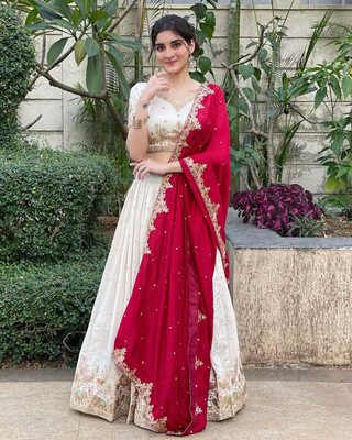 MITRA CREATION Embellished Semi Stitched Lehenga Choli(White)